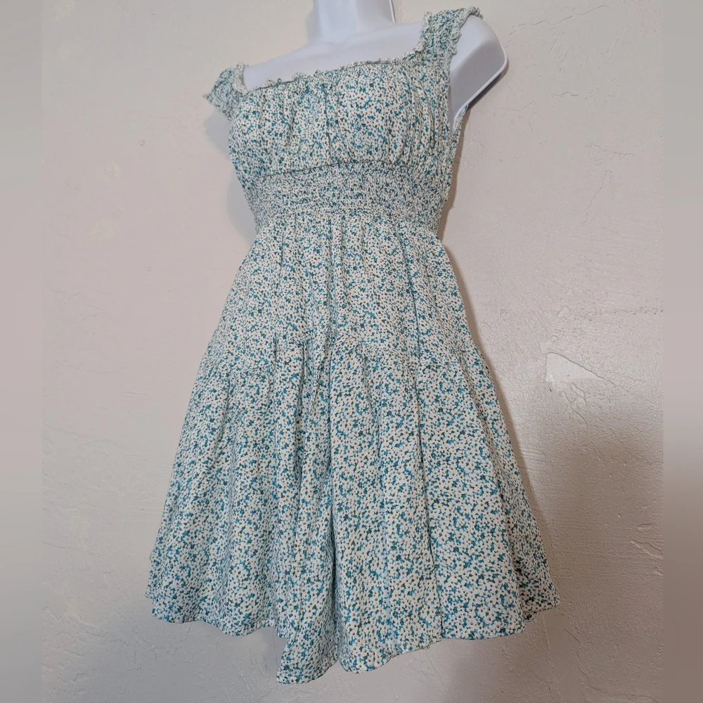 Dainty Floral Cottage Milkmaid Babydoll Mini Dress Garden Party Feminine Summer
